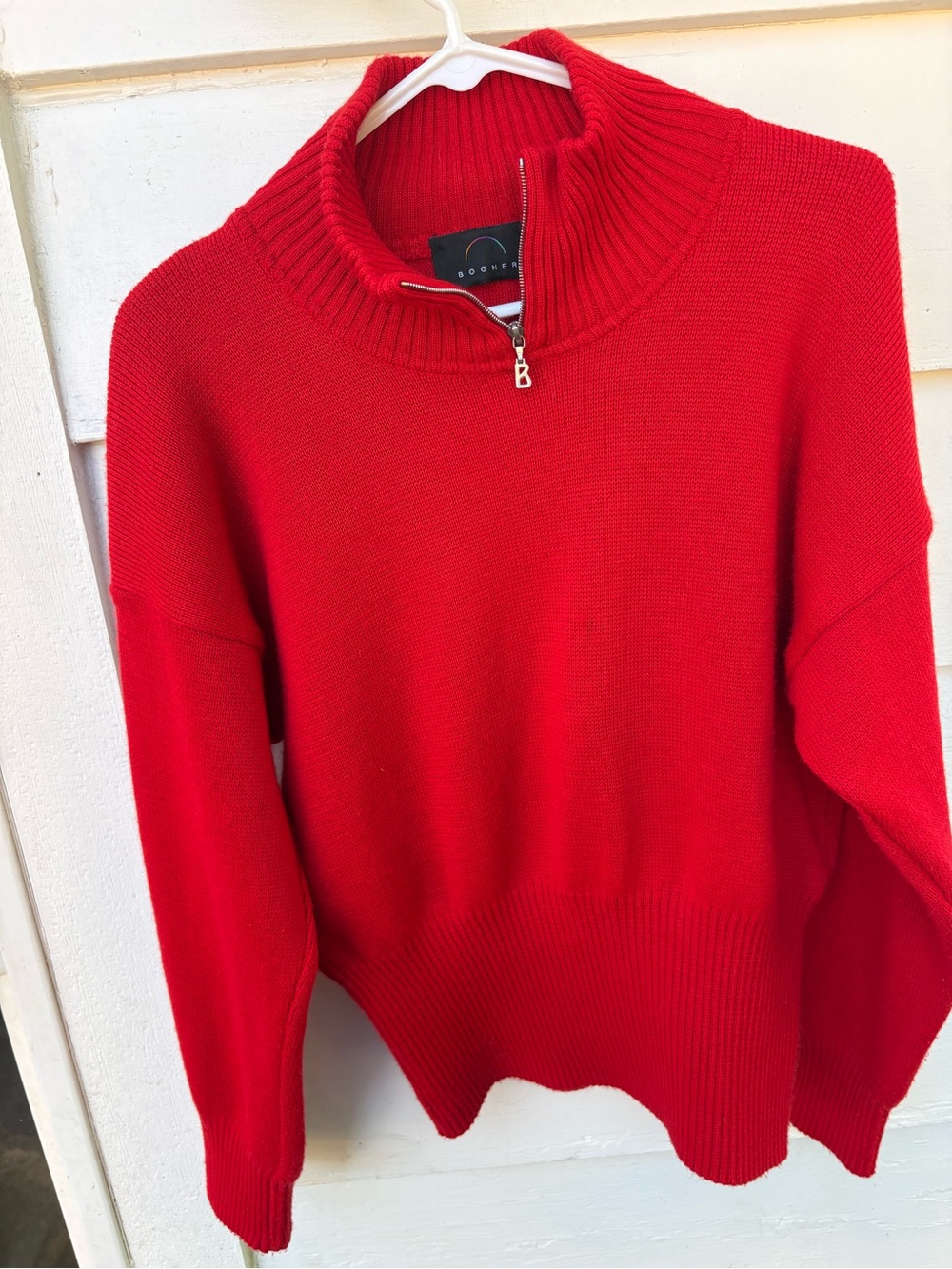 Vintage Bogner Bright Red Ribbed 1/4-Zip Sweater